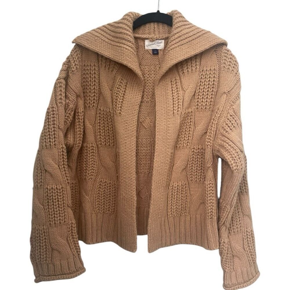 Universal Thread Cable Knit Open Front Cardigan sweater Size Small Tan